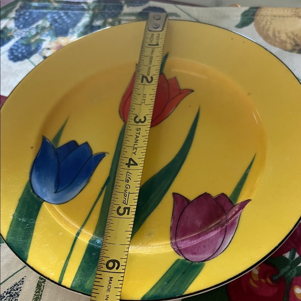 # 0863+ Hand Printed Made In Japan Vibrant Floral Yellow Plate - Picture 5 of 5